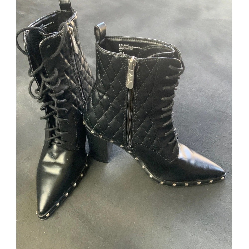 Charles by Charles David Diplomat Boots 7M Black Quilted Studded Block Heel